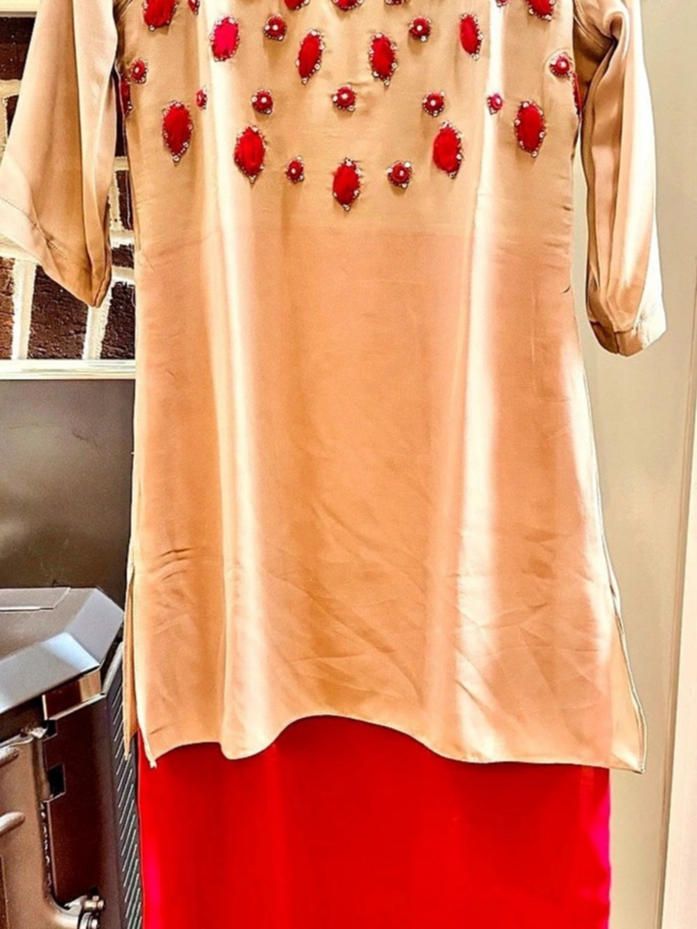 inLOOK Embellished Layered Dress in Pink & Red S/M Like New
